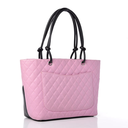 Chanel Calfskin Quilted Large Cambon Tote Pink Black 3 of 10