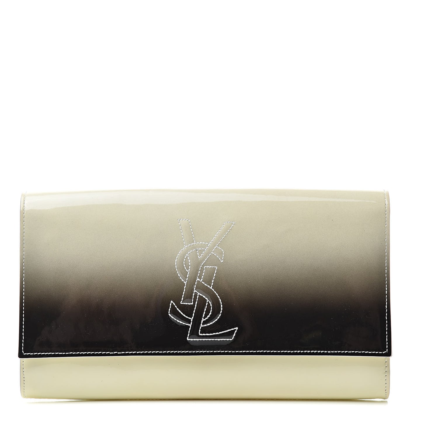Patent Calfskin Ombre Monogram Large Belle De Jour Clutch Ivory Black