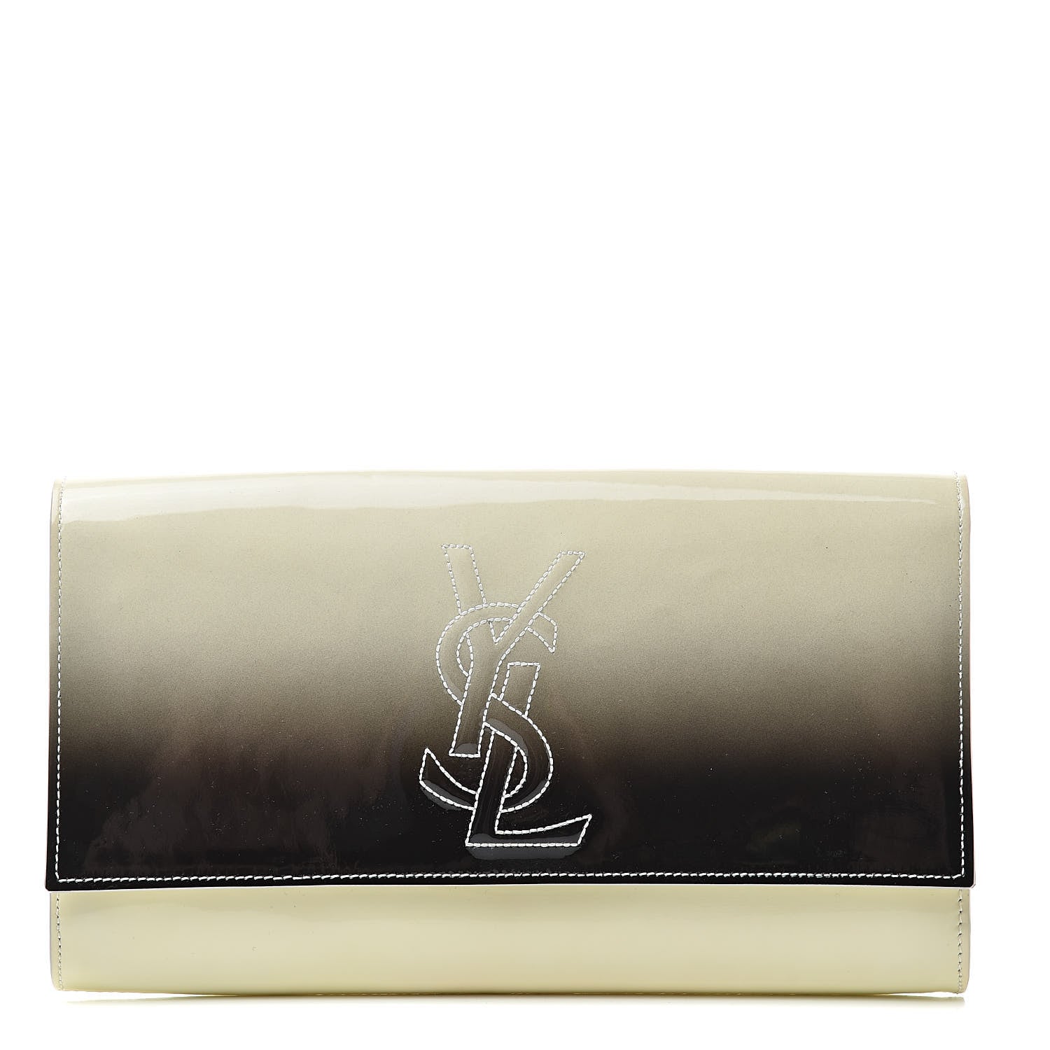 Saint Laurent Patent Calfskin Ombre Monogram Large Belle De Jour Clutch Ivory Black 1 of 10