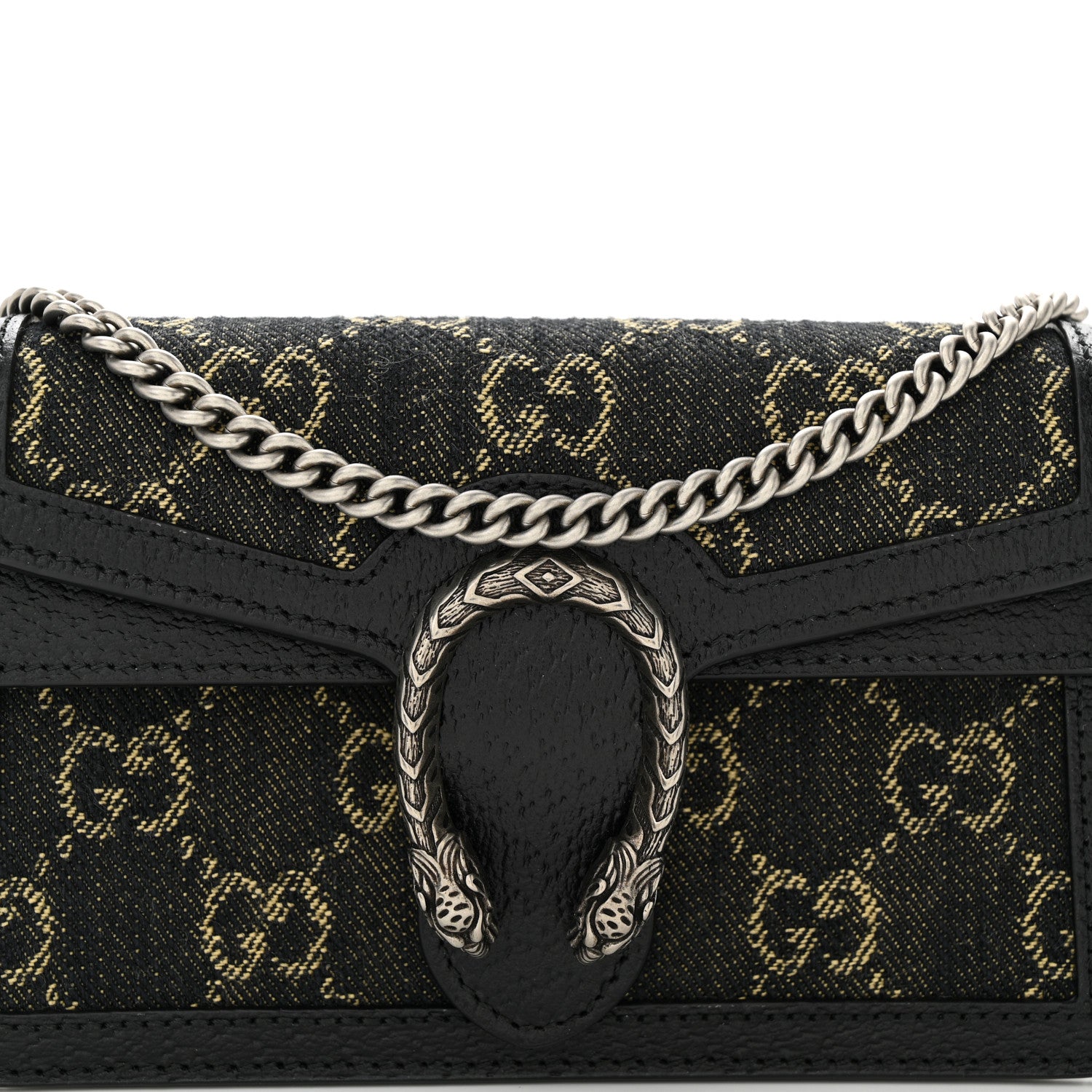 Gucci Jacquard Black Denim GG Monogram Super Mini Dionysus Shoulder Bag Black Ivory 7 of 10
