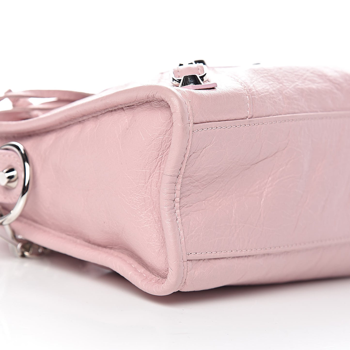 Agneau Classic Silver Hardware Mini City Logo Strap Pale Rose Black