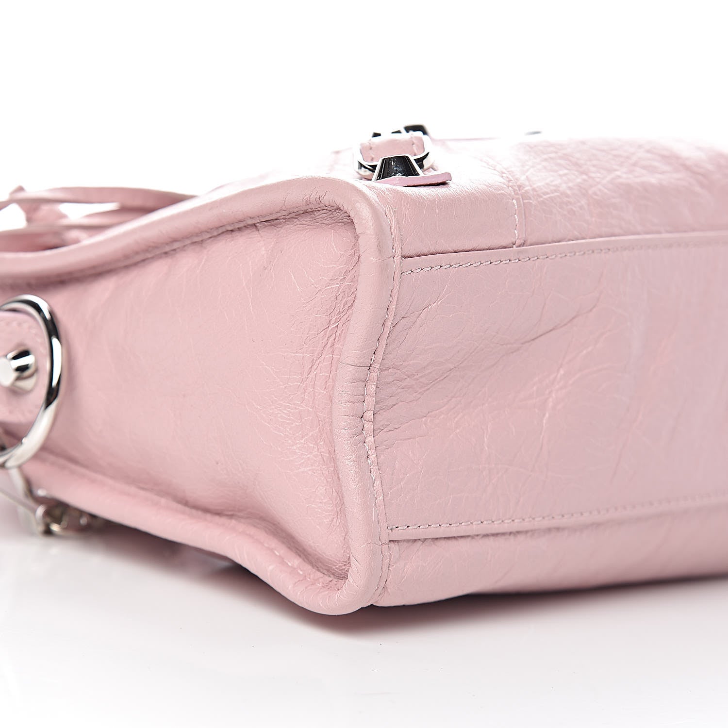 Balenciaga Agneau Classic Silver Hardware Mini City Logo Strap Pale Rose Black 9 of 10