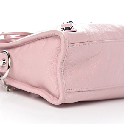 Balenciaga Agneau Classic Silver Hardware Mini City Logo Strap Pale Rose Black 9 of 10