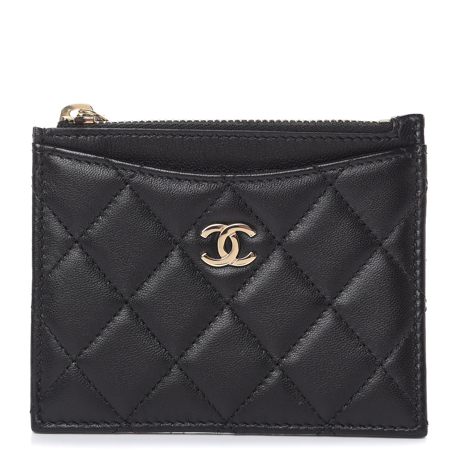 Chanel Lambskin Quilted Zip Card Holder Black 1 of 7