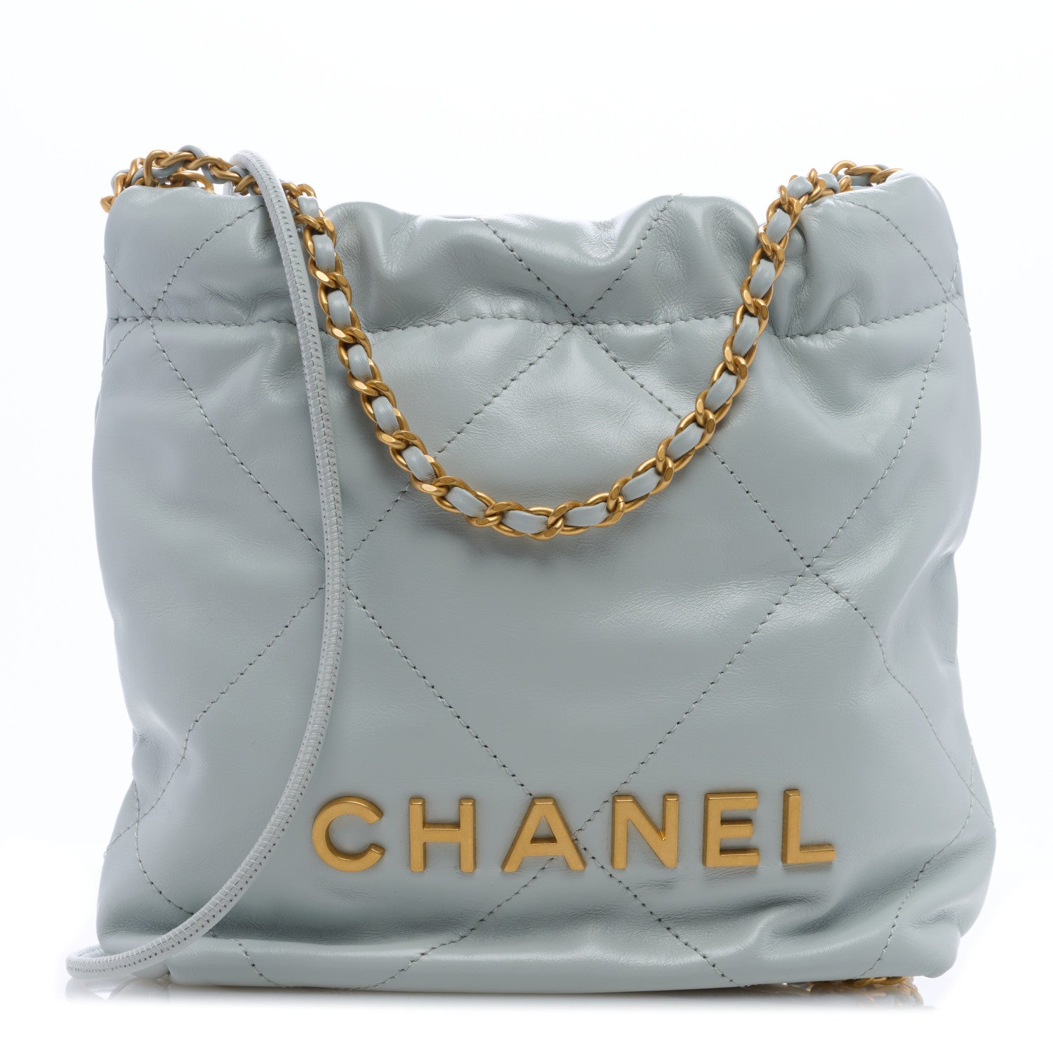 Chanel Shiny Calfskin Quilted Mini Chanel 22 Light Blue 1 of 9