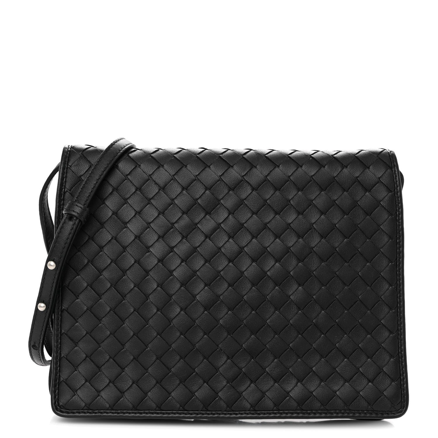 Bottega Veneta Nappa Intrecciato Crossbody Messenger Flap Black 1 of 10