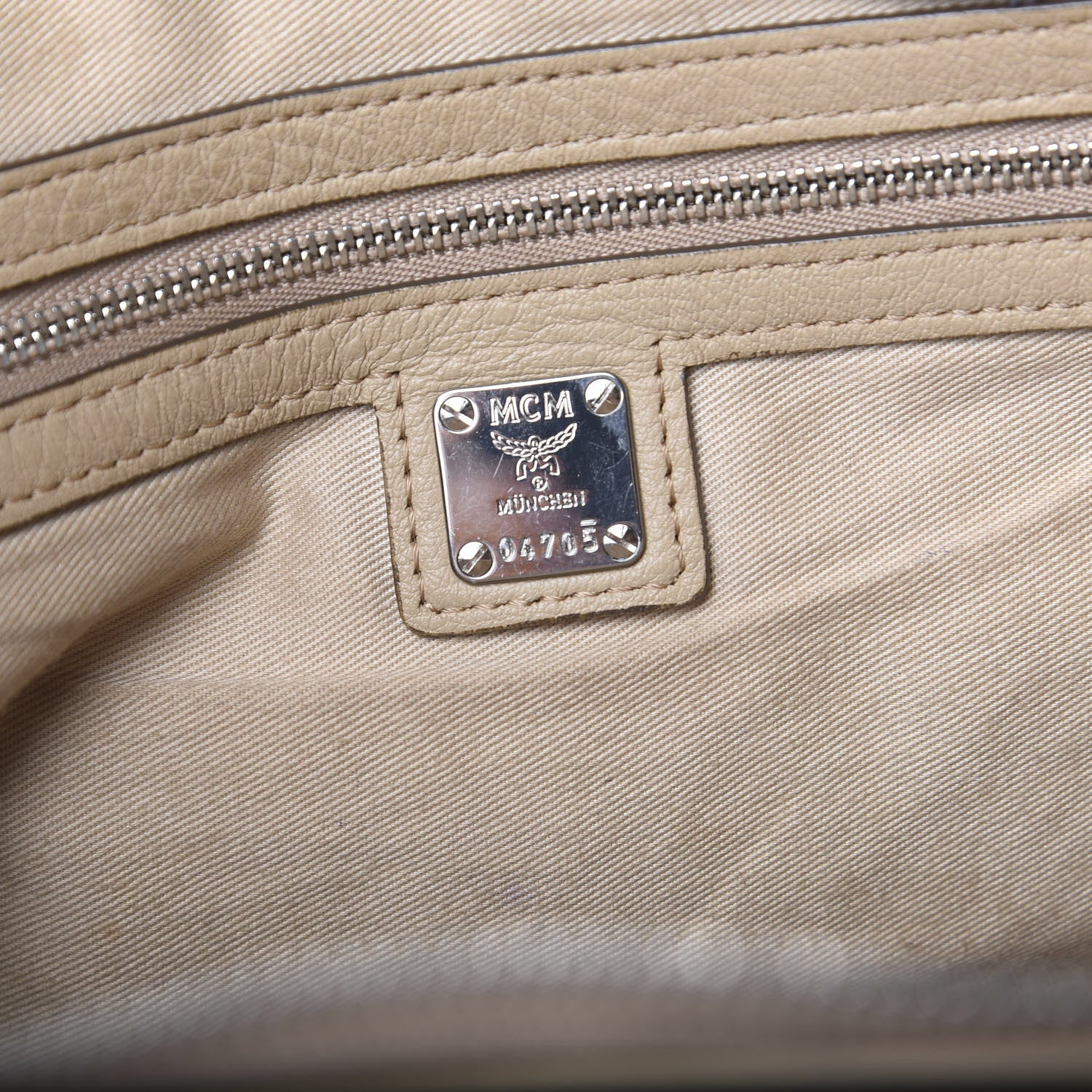 MCM Calfskin Ottomar Monogram Medium Klara Top Zip Tote New Beige 5 of 17