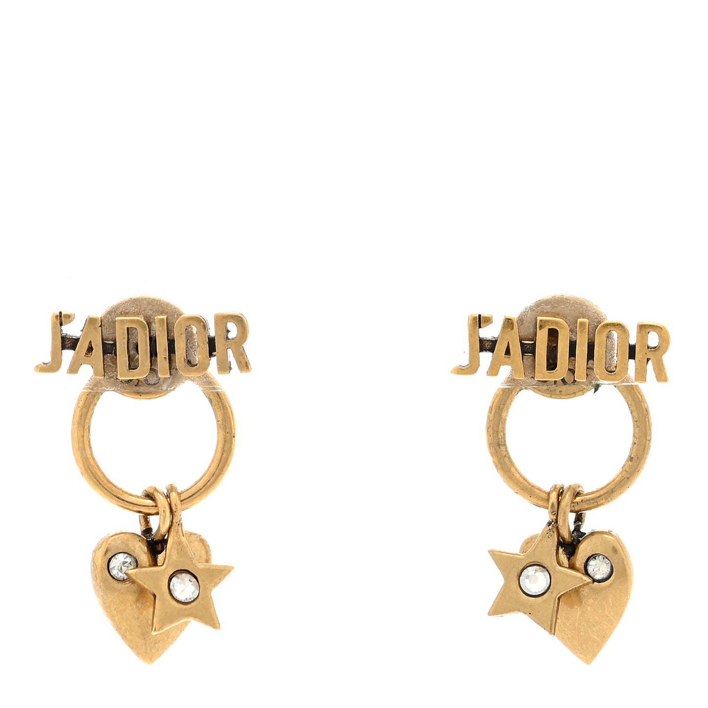 Metal Heart Star J'adior Drop Earrings Antique Gold