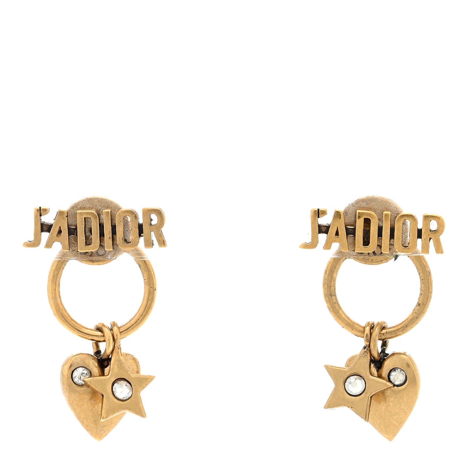 Christian Dior Metal Heart Star J'adior Drop Earrings Antique Gold 1 of 4