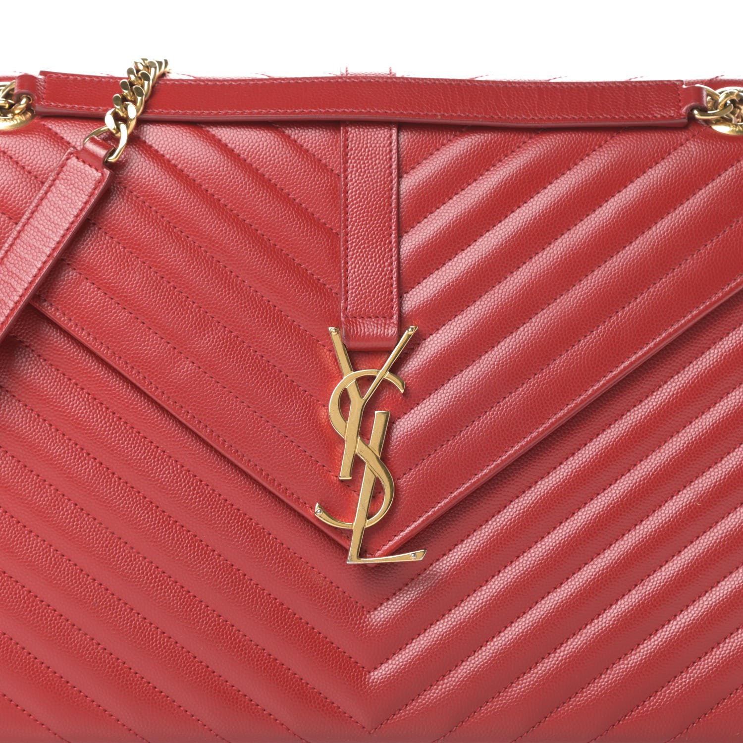 Saint Laurent Grain De Poudre Matelasse Chevron Large Monogram Satchel Lipstick Red 8 of 15