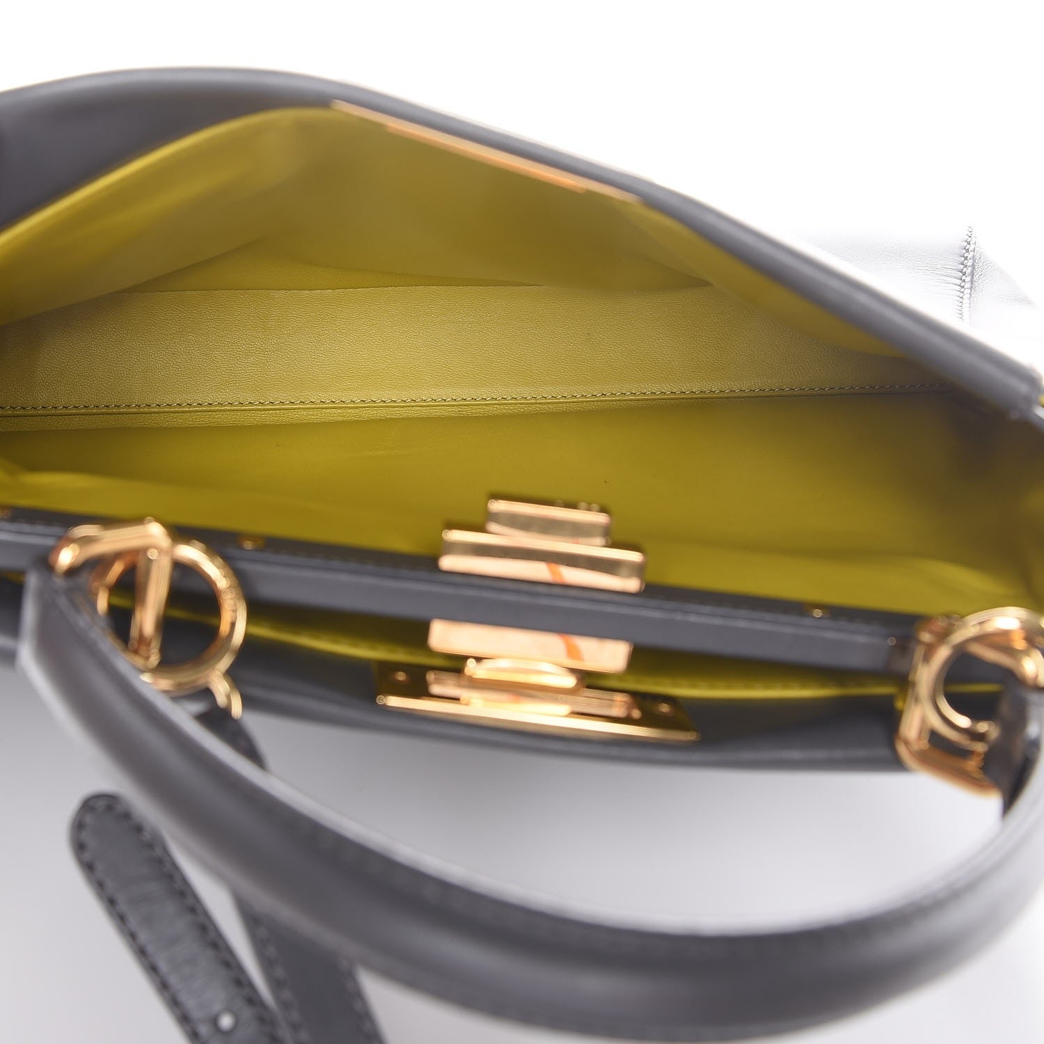 Fendi Vitello Morgan Shiny Nappa Medium Peekaboo Iconic Satchel Piombo Lime 5 of 8