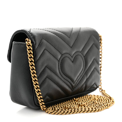 Gucci Calfskin Matelasse Super Mini GG Marmont Shoulder Bag Black 3 of 11