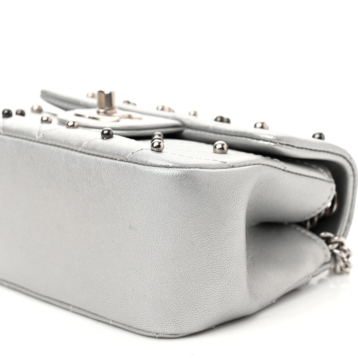 Chanel Metallic Lambskin Chevron Quilted Studded Extra Mini Flap Silver 9 of 9