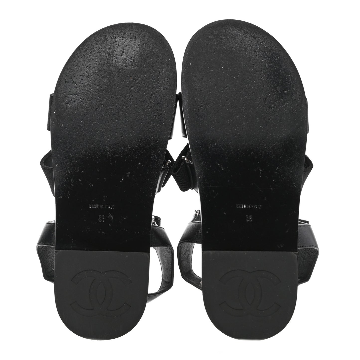Stretch Fabric Lambskin CC Flat Sandals 38 Black