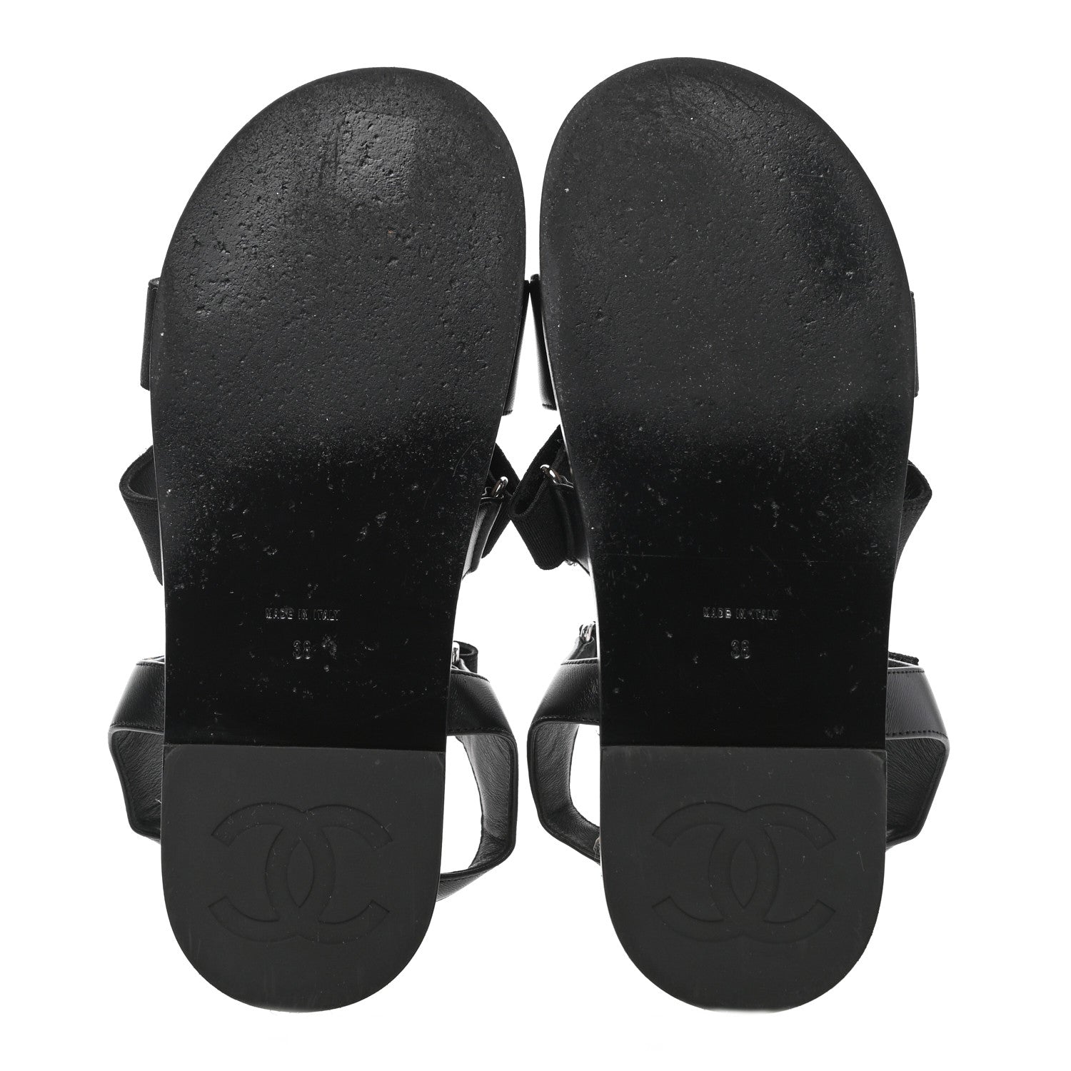 Chanel Stretch Fabric Lambskin CC Flat Sandals 38 Black 5 of 8