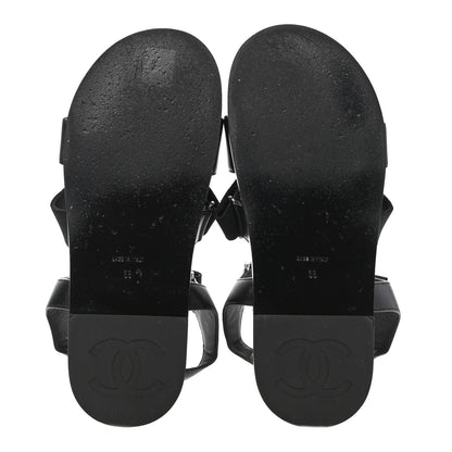 Chanel Stretch Fabric Lambskin CC Flat Sandals 38 Black 5 of 8