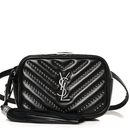 Saint Laurent Calfskin Matelasse Studded Monogram Lou Belt Bag Black 8 of 10