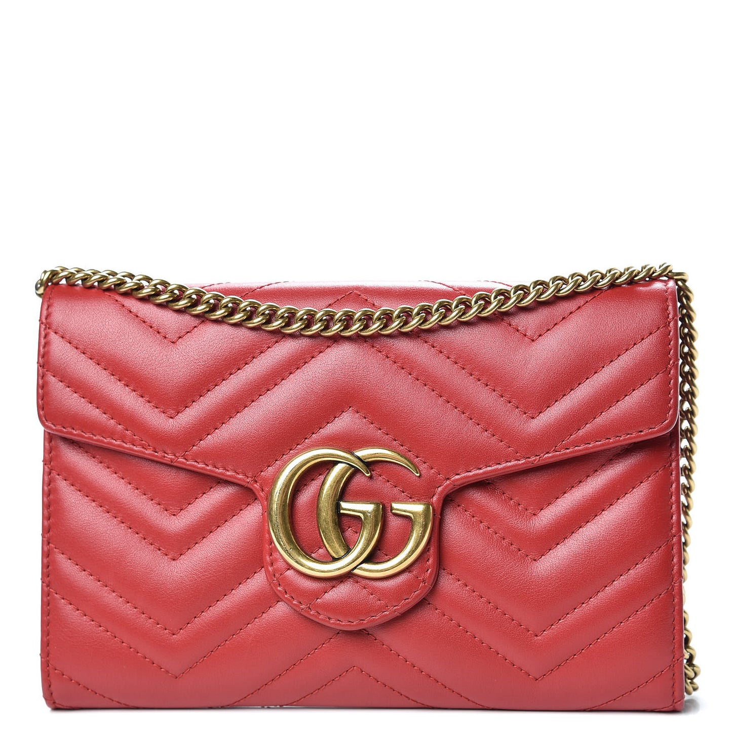 Calfskin Matelasse Mini GG Marmont Chain Wallet Hibiscus Red