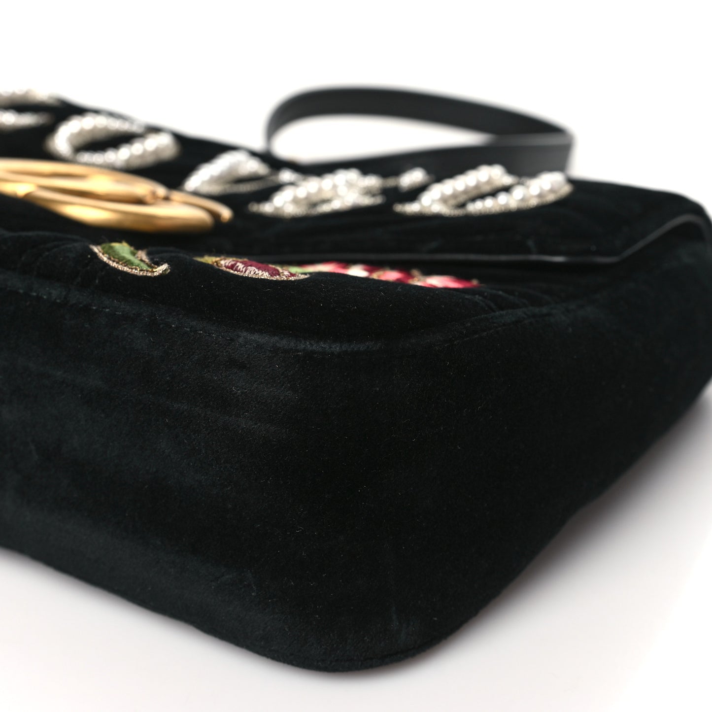 Velvet Matelasse Loved Embroidered Medium GG Marmont Shoulder Bag Black