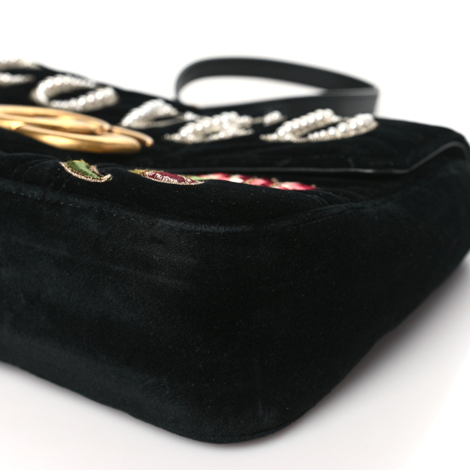Gucci Velvet Matelasse Loved Embroidered Medium GG Marmont Shoulder Bag Black 10 of 10