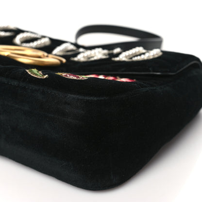 Gucci Velvet Matelasse Loved Embroidered Medium GG Marmont Shoulder Bag Black 10 of 10