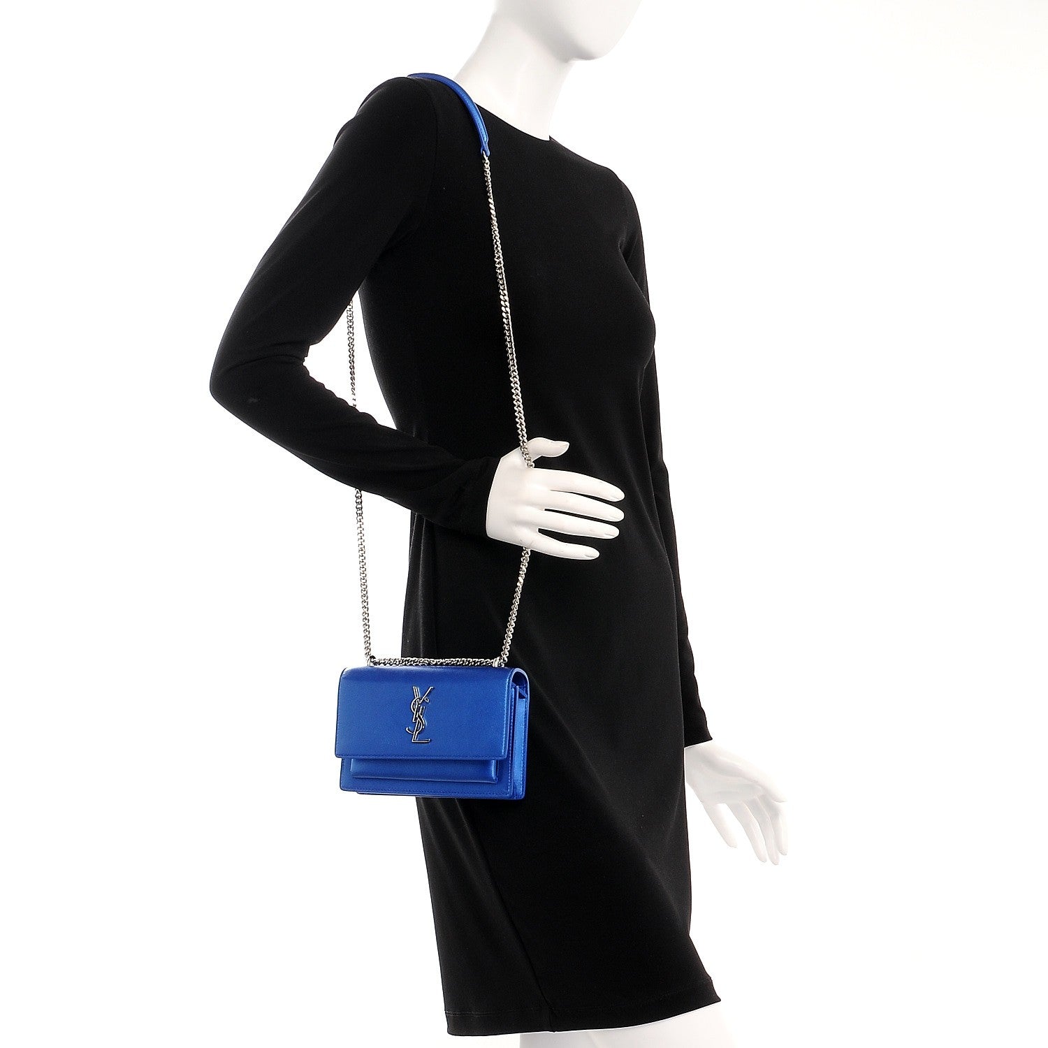 Saint Laurent Metallic Calfskin Monogram Sunset Chain Wallet Blue 2 of 6