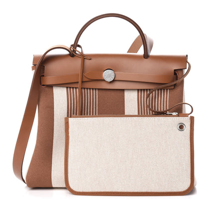 Hermes Vache Hunter Toile H Vibration Herbag Zip Retourne 31 PM Fauve Ecru Beige 1 of 13