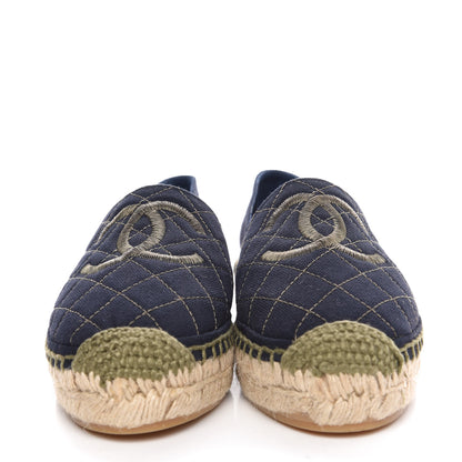 Chanel Fabric Quilted CC Espadrilles 37 Blue Green 2 of 11