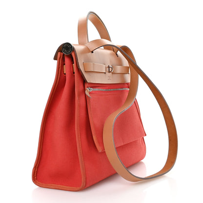 Hermes Vache Hunter Toile Herbag Zip 31 PM Rouge Tomate Natural 4 of 11
