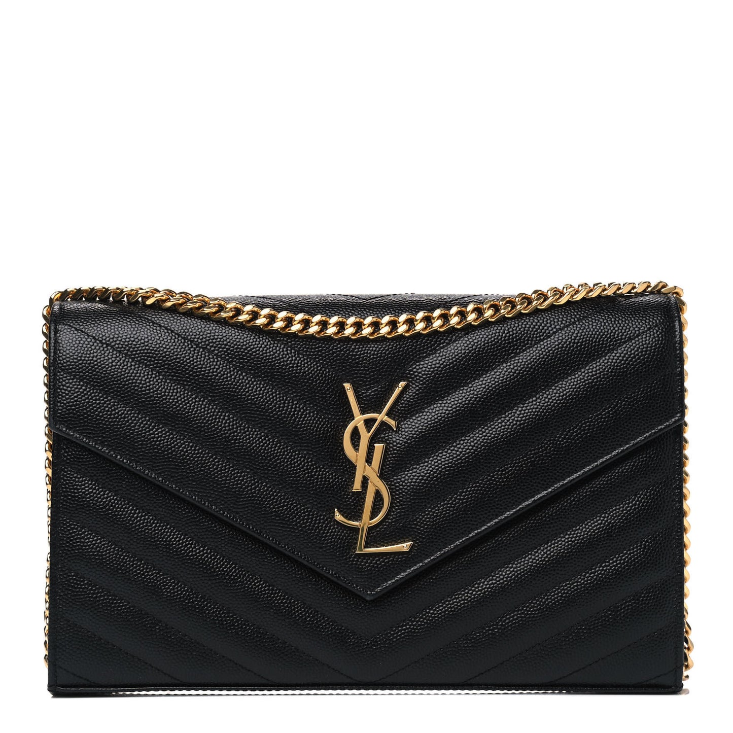 Grain De Poudre Matelasse Chevron Monogram Chain Wallet Black