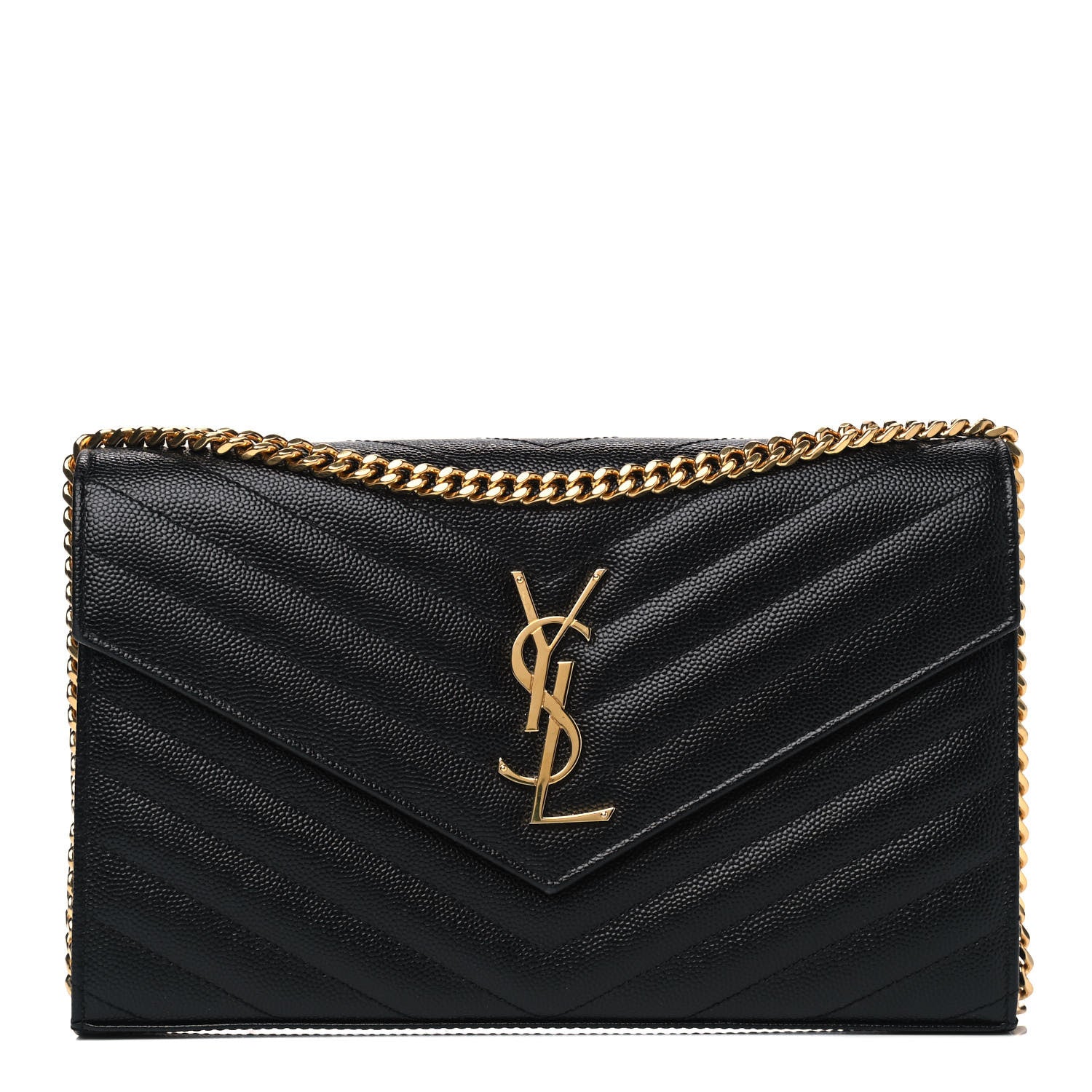 Saint Laurent Grain De Poudre Matelasse Chevron Monogram Chain Wallet Black 1 of 4