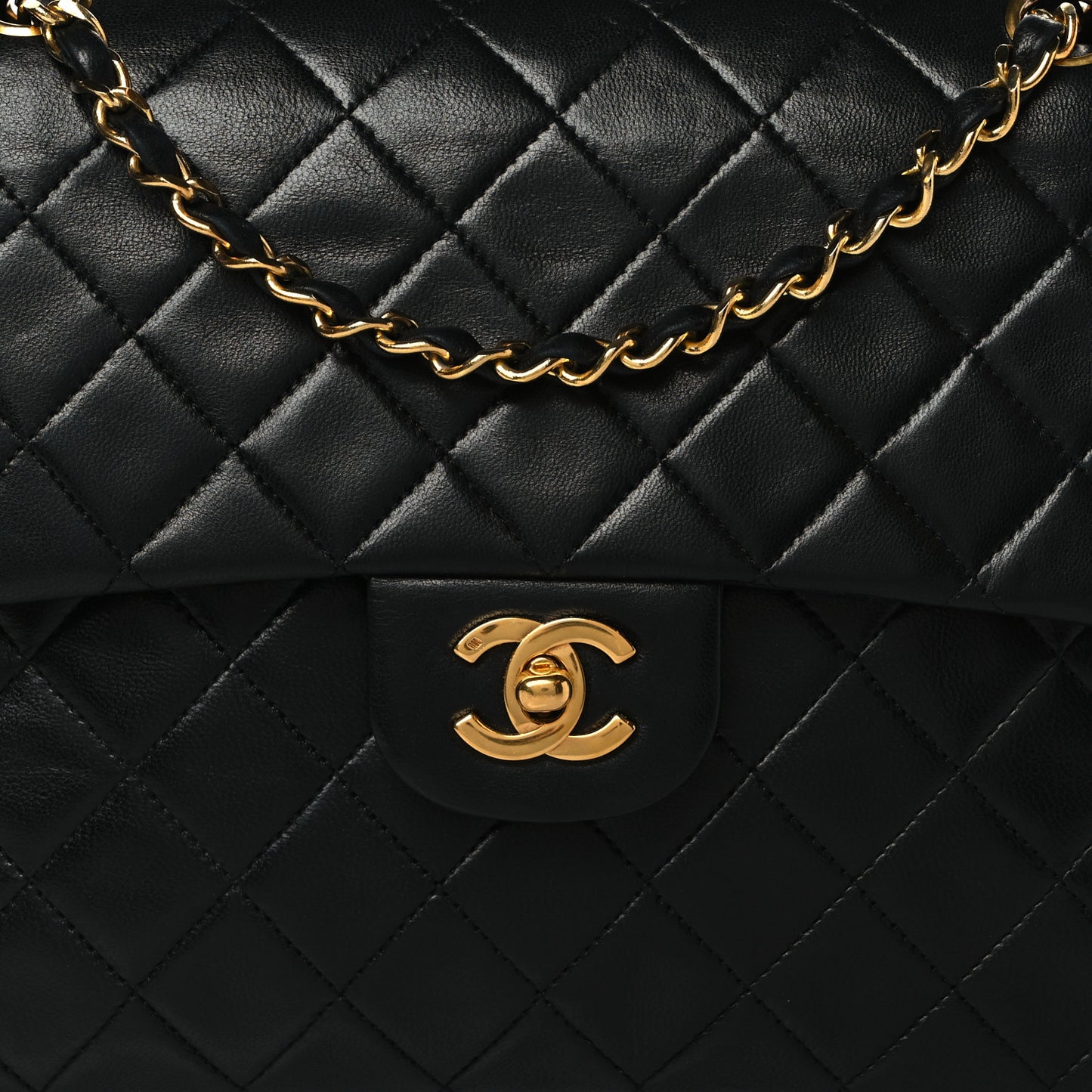 Lambskin Quilted Medium Double Flap Black