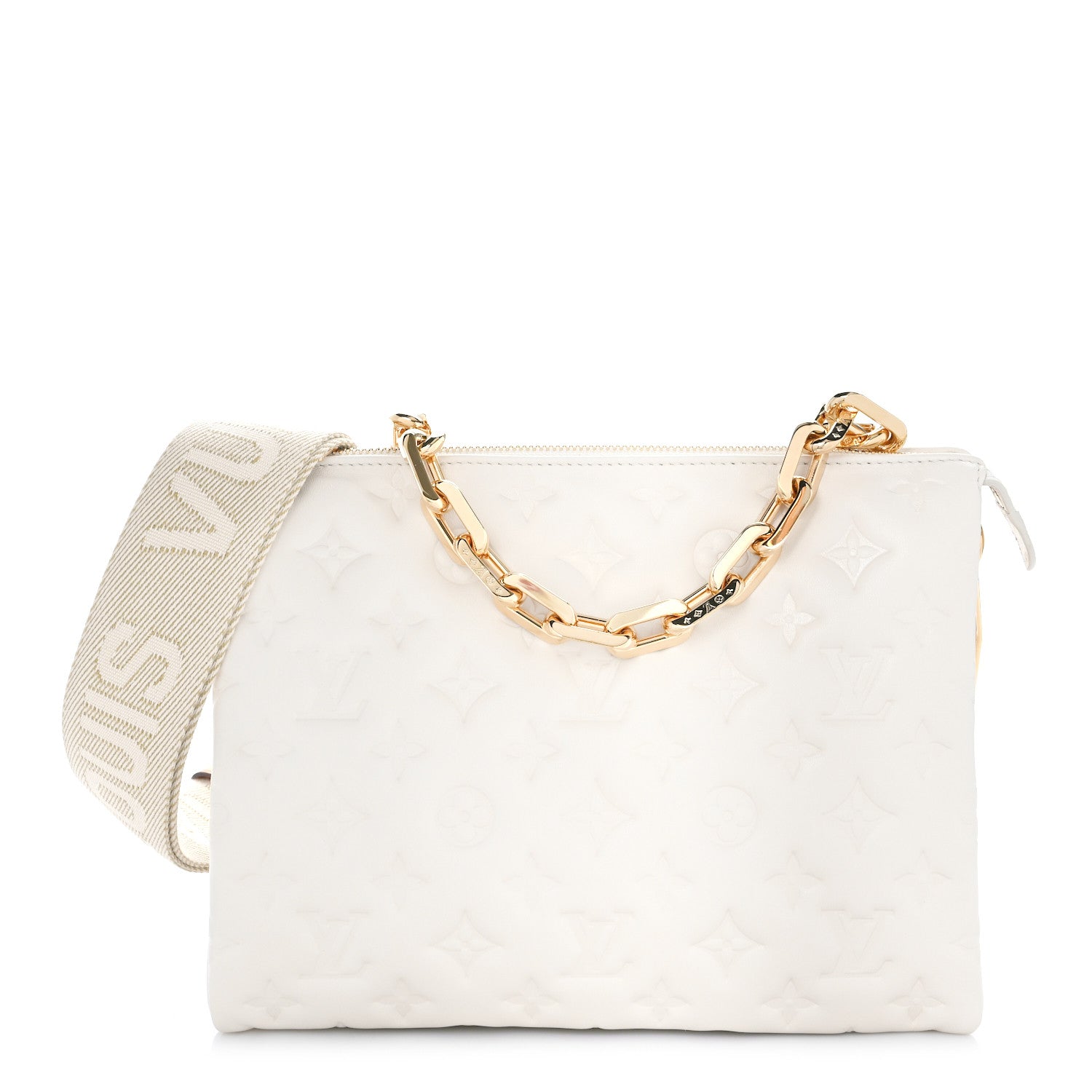 Louis Vuitton Lambskin Embossed Monogram Coussin PM Beige Cream 1 of 9
