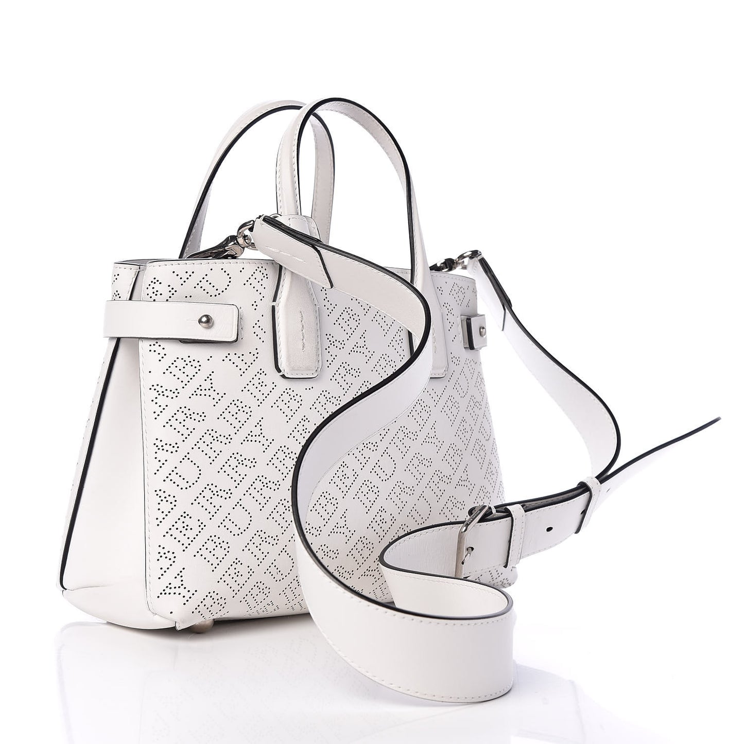 Calfskin Perforated Small Banner Tote Chalk White