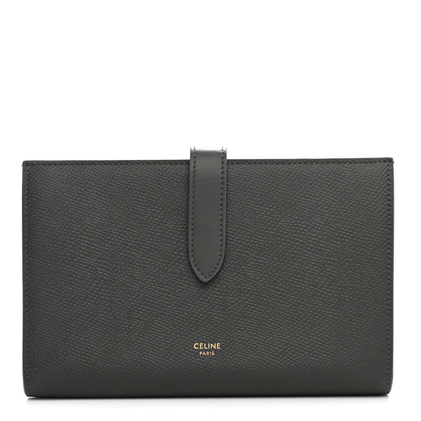 Grained Calfskin Large Multifunction Strap Wallet Medium Grey