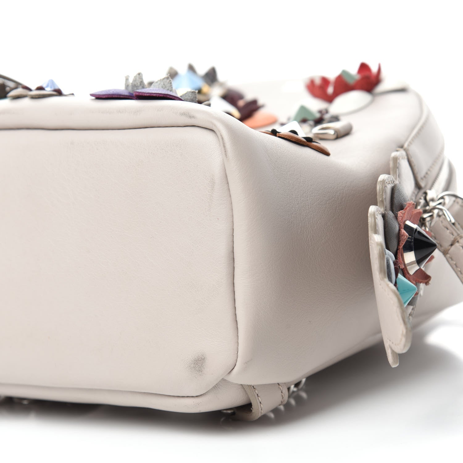 Fendi Vitello Dolce Flowerland Studded Mini Backpack Grigio Polvere Multicolor 7 of 17