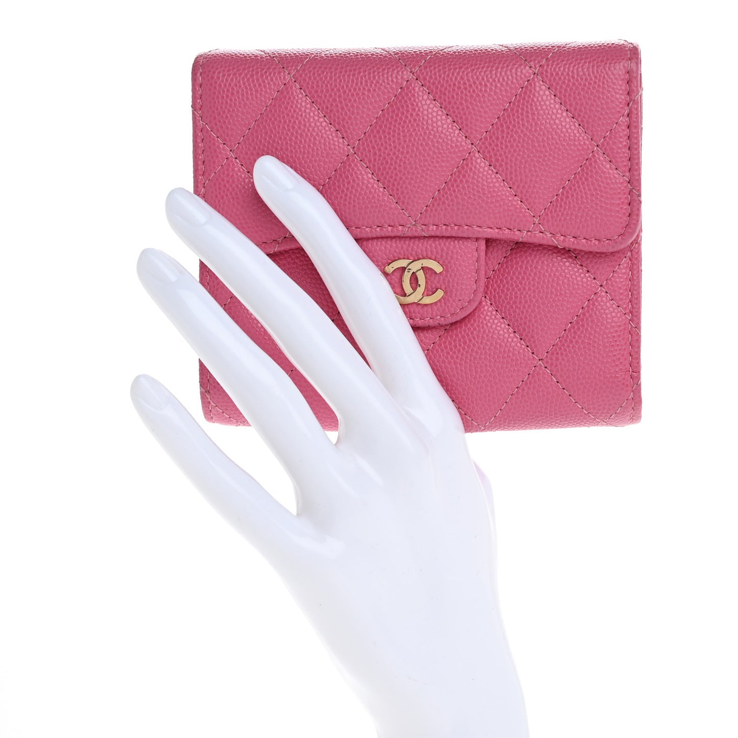 Caviar Quilted Compact Flap Wallet Pink
