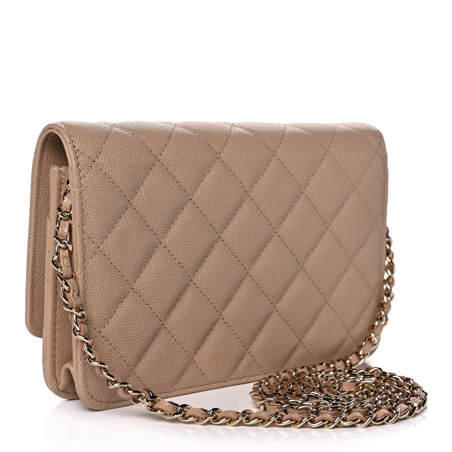 Caviar Quilted Crystal CC Wallet On Chain WOC Beige