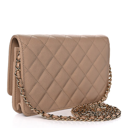 Chanel Caviar Quilted Crystal CC Wallet On Chain WOC Beige 2 of 12