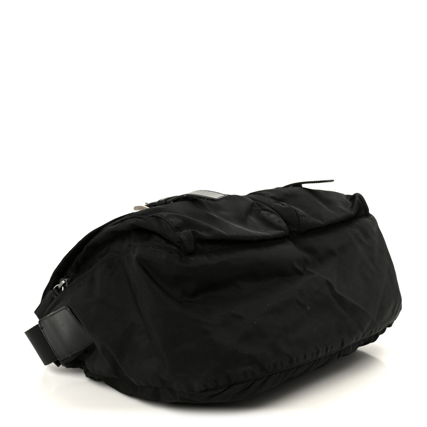 Tessuto Nylon Saffiano Double Buckle Messenger Shoulder Bag Black