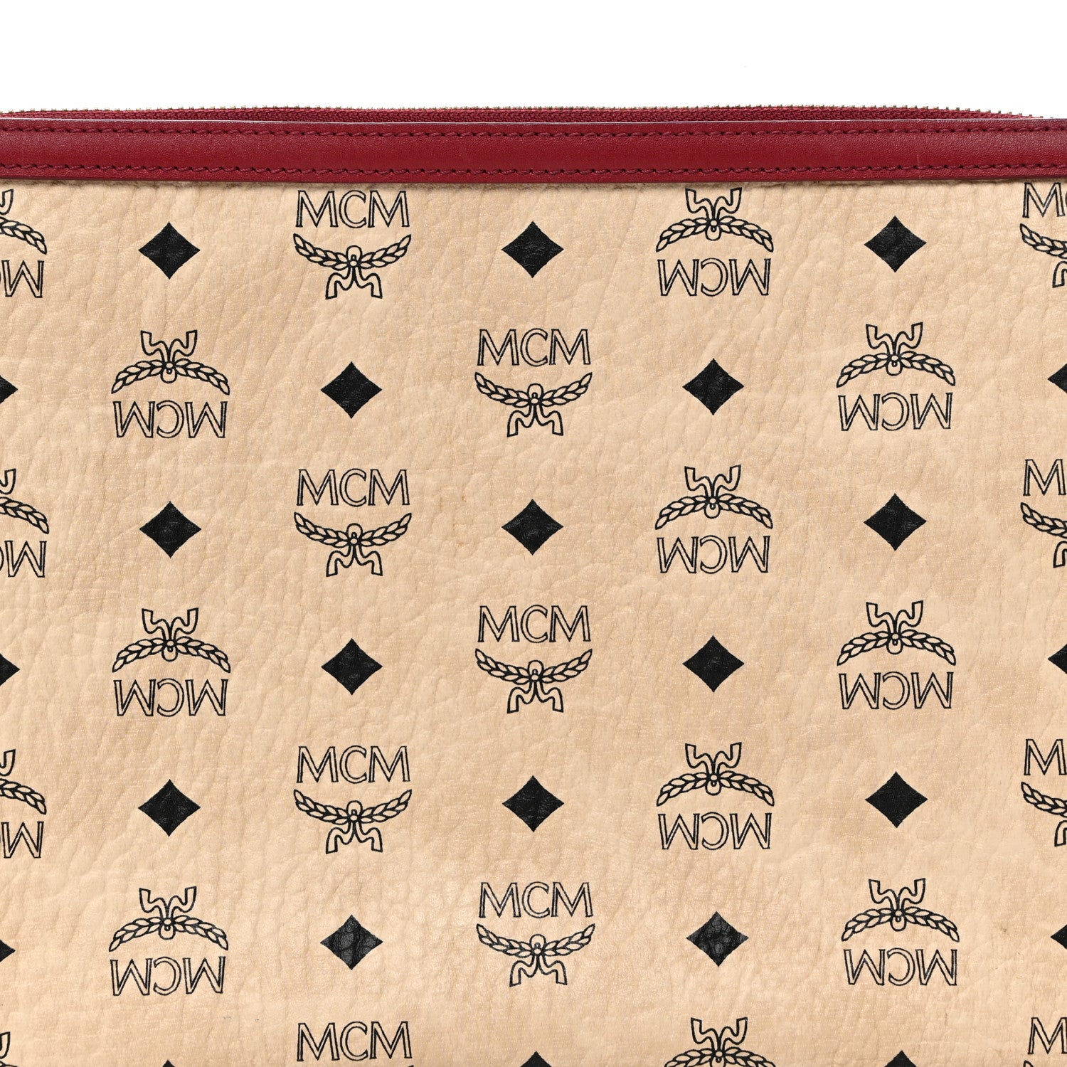 MCM Visetos Liz Shopper Tote Pouch Beige Ruby Red 8 of 10
