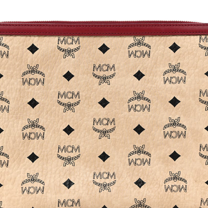 MCM Visetos Liz Shopper Tote Pouch Beige Ruby Red 8 of 10