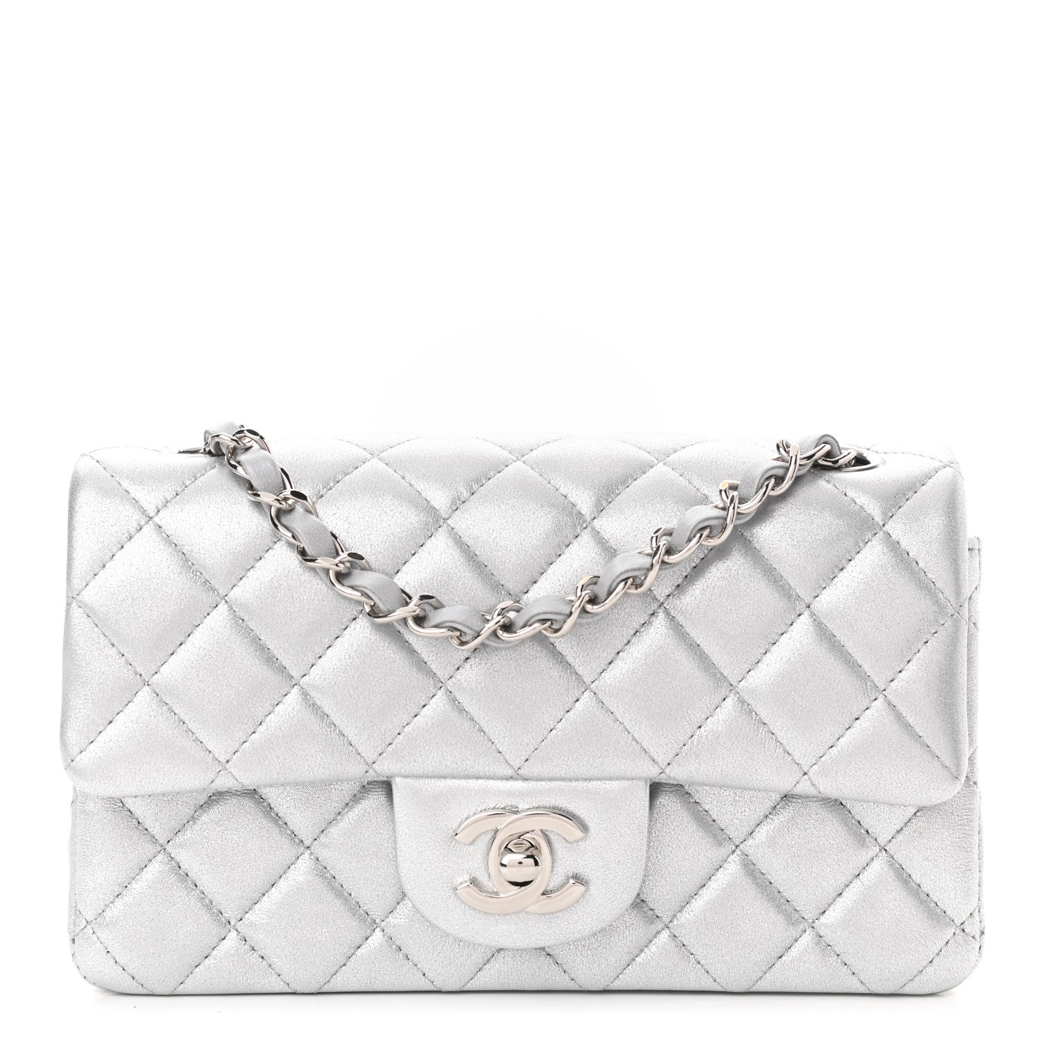 Chanel Metallic Lambskin Quilted Mini Rectangular Flap Silver 1 of 11
