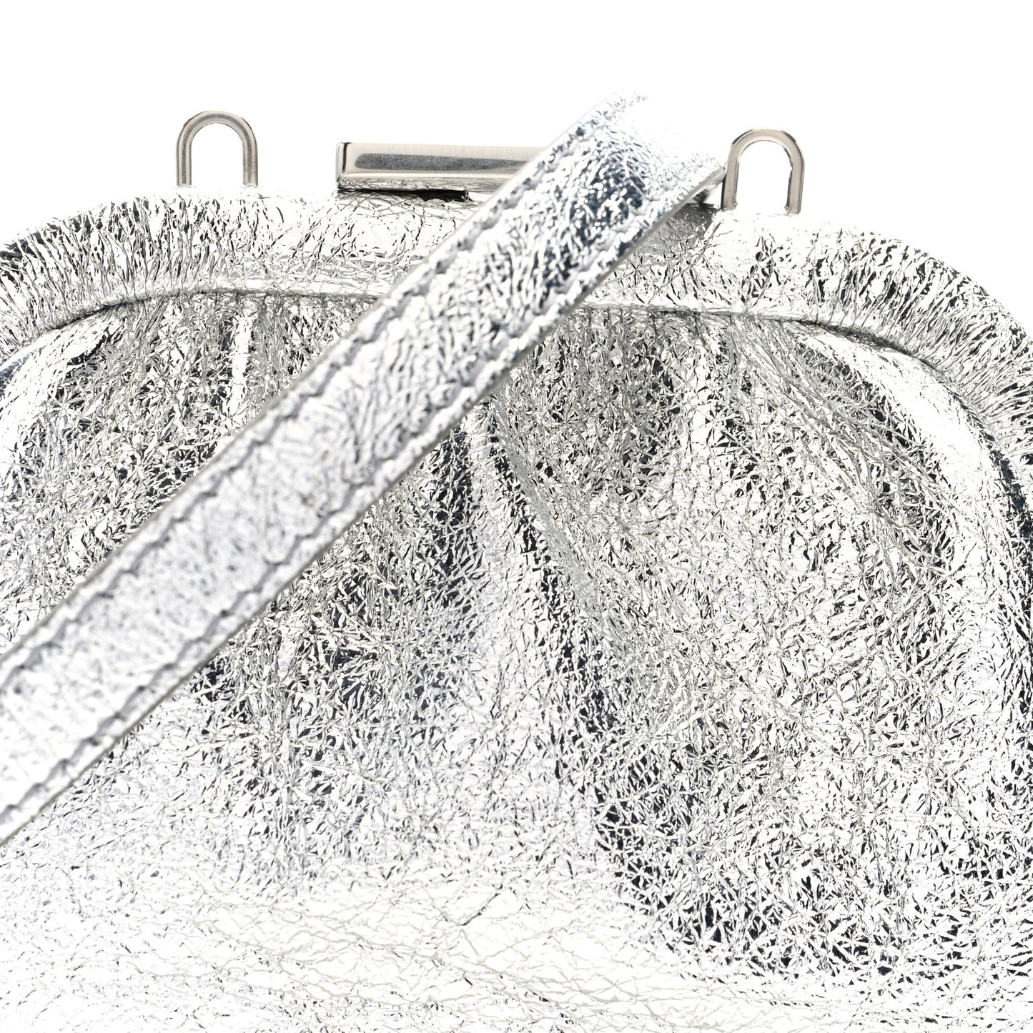 Metallic Textured Calfskin Logo Cloud Coin Purse With Strap Silver