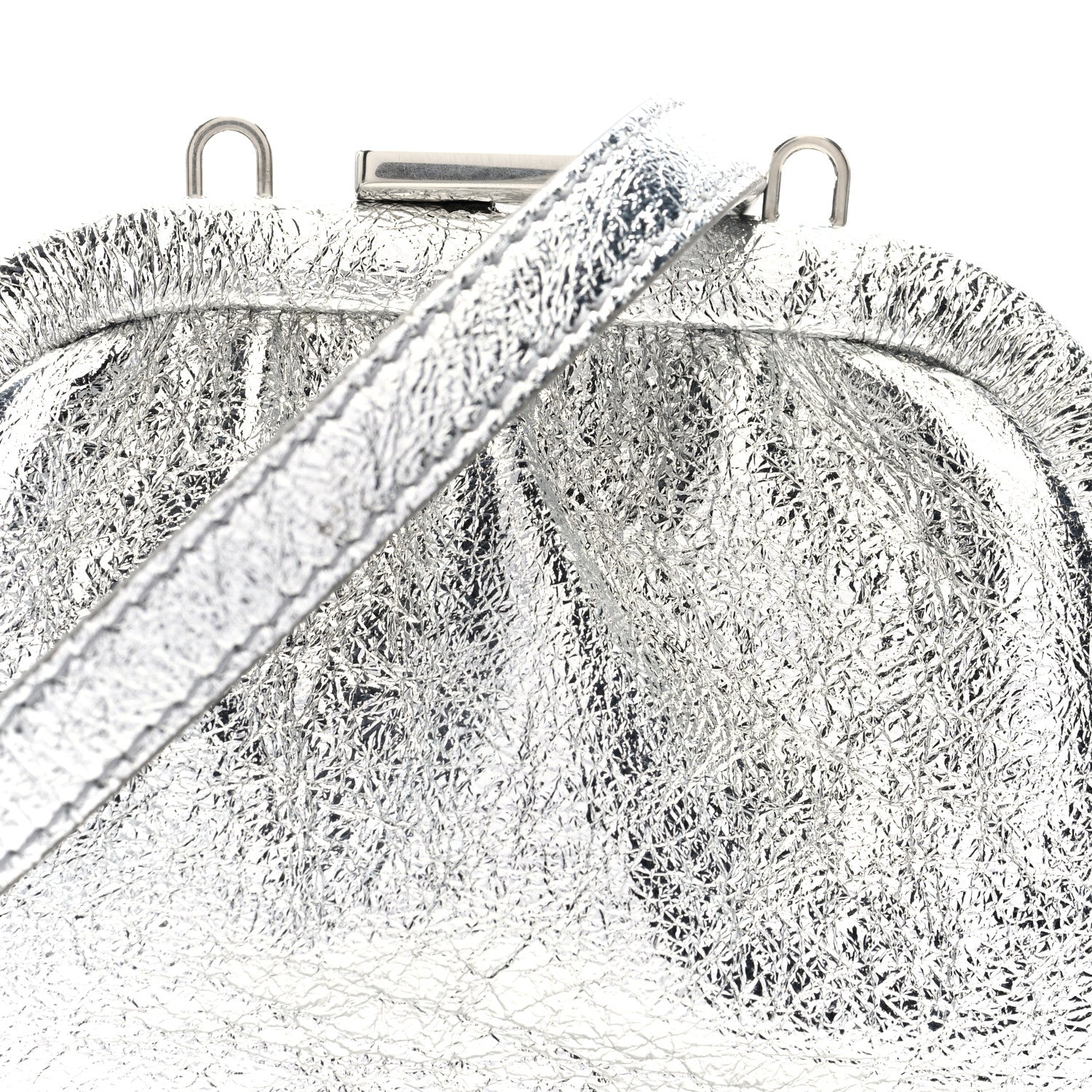 Balenciaga Metallic Textured Calfskin Logo Cloud Coin Purse With Strap Silver 8 of 11