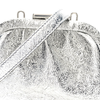 Balenciaga Metallic Textured Calfskin Logo Cloud Coin Purse With Strap Silver 8 of 11