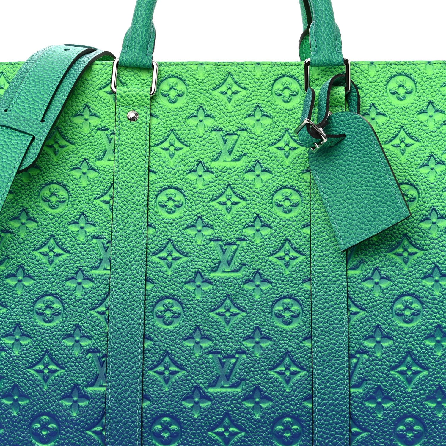 Louis Vuitton Taurillon Illusion Keepall Tote Bleu Vert 7 of 9