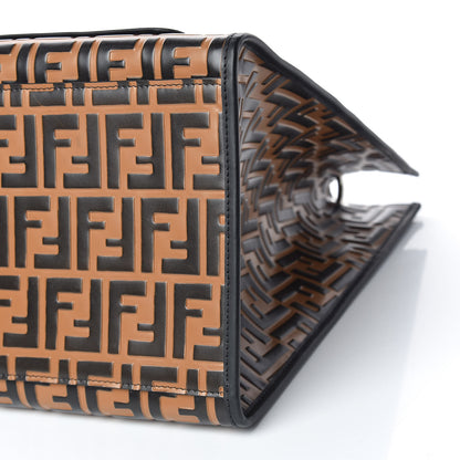 Fendi Vitello Century Wicker FF Embossed Large Runaway Shopper Tote Tobacco Black 9 of 10