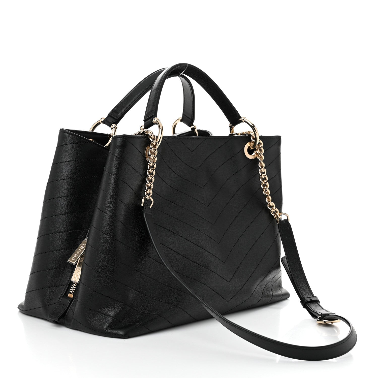 Chanel Calfskin Stitched Large Chevron Chic Shopping Bag Black 3 of 10