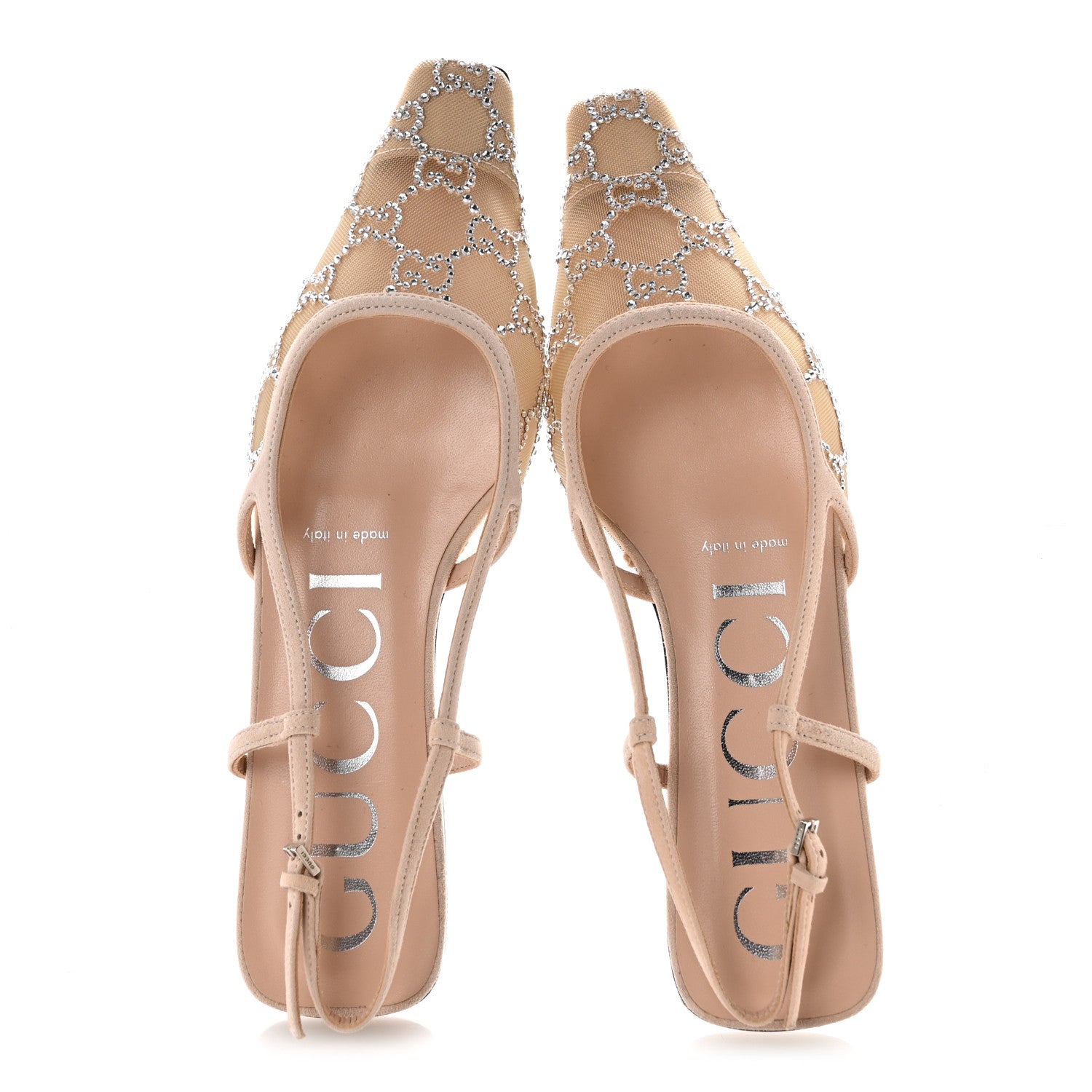 Gucci Suede Mesh Crystal GG Monogram Slingback Ballet Flats 36.5 Light Powder Skin Rose 37 Light Powder Skin Rose 36.5 Light Powder Skin Rose 2 of 9